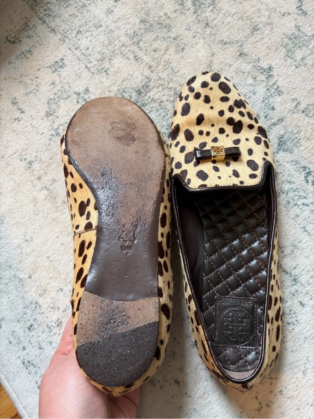 Tory Burch Leopard-Print Ballet Flats in Tan and Black with Logo Bow
